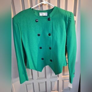 Vintage W Tag Cropped Emerald Wool Blazer Sz12 Dbl Breasted  Small Flaws SeePic